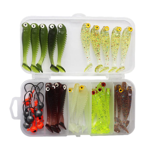 40 Pieces Soft Bait Worm Set Transparent Five Lattice Box