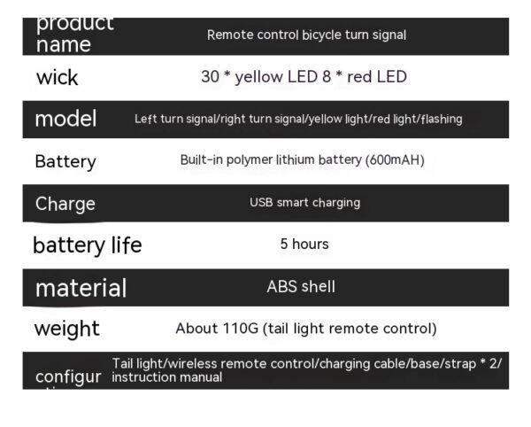 Bicycle USB Charging Wireless Remote Control Steering Taillight Detachable Night Riding Warning Cycling Fixture