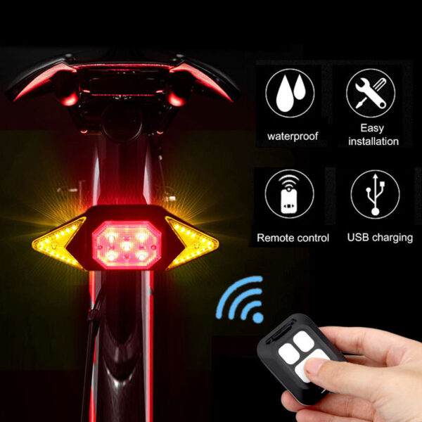 USB Rechargeable Bicycle Turn Signal Wireless Remote Control Mountain Bike Taillight