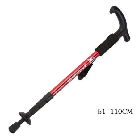 Four-section straight shank and curved handle aluminum alloy trekking pole