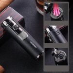 Cylindrical Metal Inflatable Four-straight Cigar Lighter