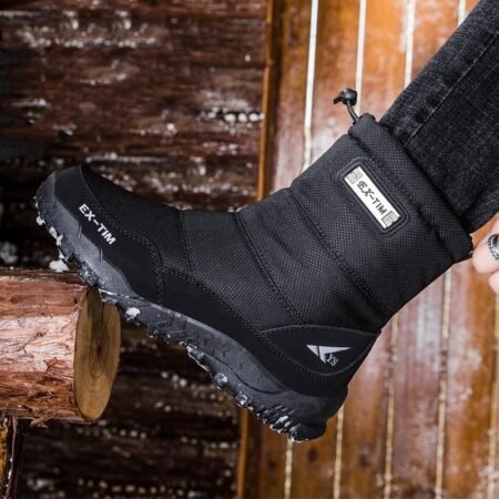 Men's Waterproof Snow Boots Short Ski Boots Fleece-lined Hiking Shoes