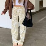 Cross Border AliExpress Spring And Summer New Female Blue Animal Pattern Loose Street Casual Straight Woven Pants