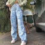 Cross Border AliExpress Spring And Summer New Female Blue Animal Pattern Loose Street Casual Straight Woven Pants