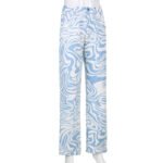 Cross Border AliExpress Spring And Summer New Female Blue Animal Pattern Loose Street Casual Straight Woven Pants