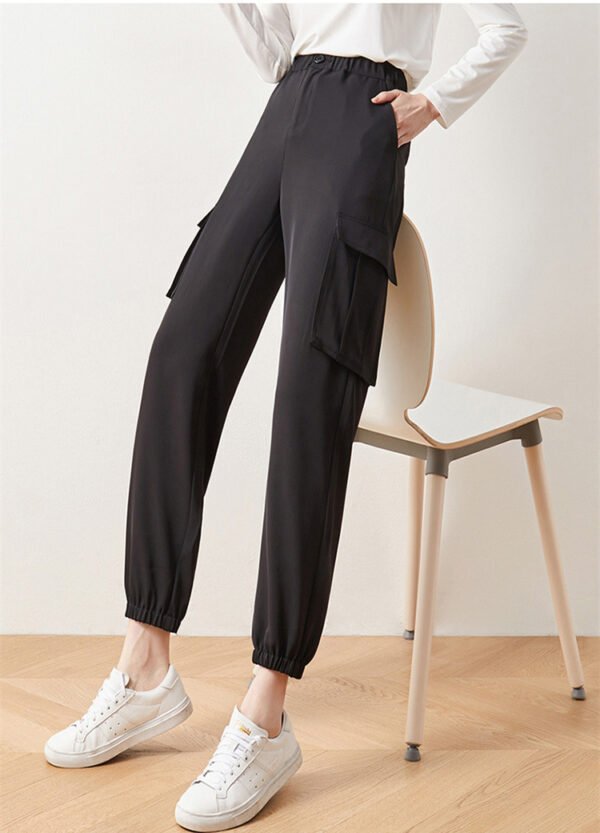 Cargo Pants Elastic High Waist Cropped Trousers Casual Pants
