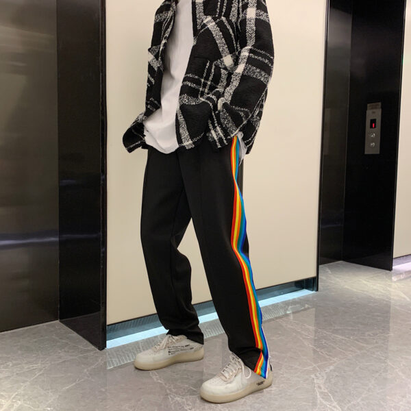 Spring Daily Casual Sports Pants Men And Women Side Zipper Rainbow Striped Long Pants