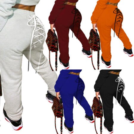 Solid Color Fashion Casual Eyelet Sweater Sweatpants